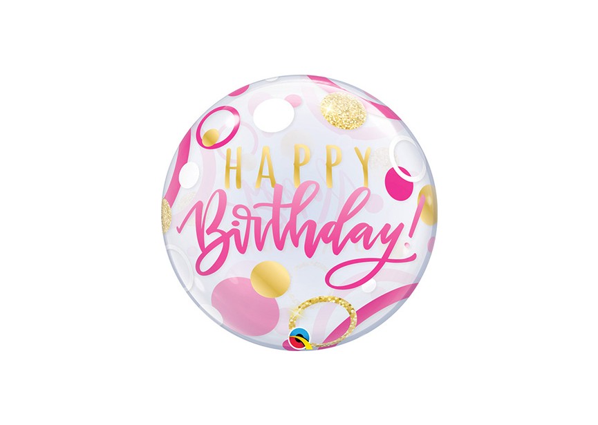 Sempertex-Folie-Betallic-Anagram-Flexmetal-Balloons-Shape-Bubbles-Pink&Gold Dots Birthday