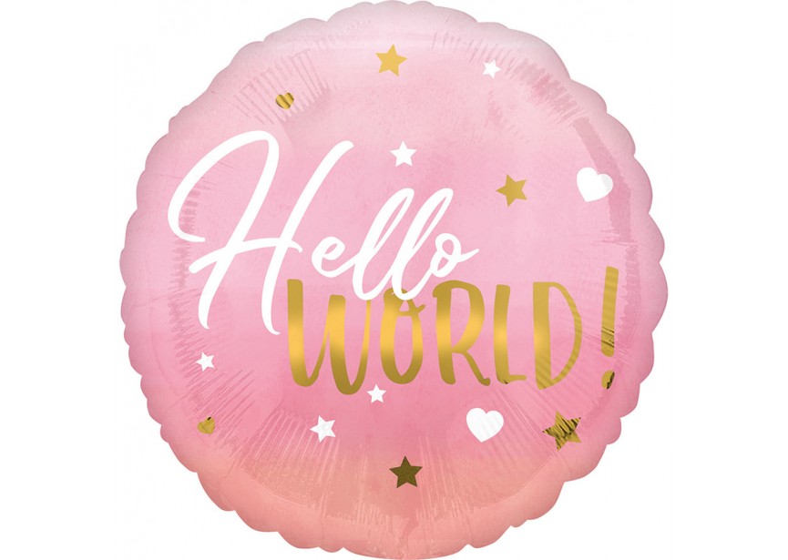 Sempertex-Folie-Betallic-Anagram-Flexmetal-Balloons-Shape-Hello World Pink