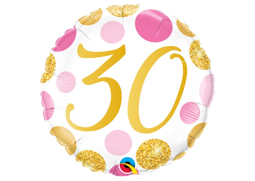 Sempertex-Folie-Betallic-Anagram-Flexmetal-Balloons-Shape-Pink Gold dots - Number 30