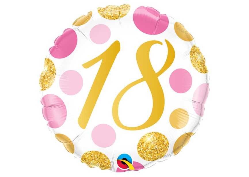 Sempertex-Folie-Betallic-Anagram-Flexmetal-Balloons-Shape-Pink Gold dots - Number 18
