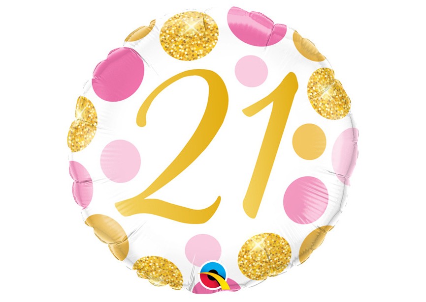 Sempertex-Folie-Betallic-Anagram-Flexmetal-Balloons-Shape-Pink Gold dots - Number 21