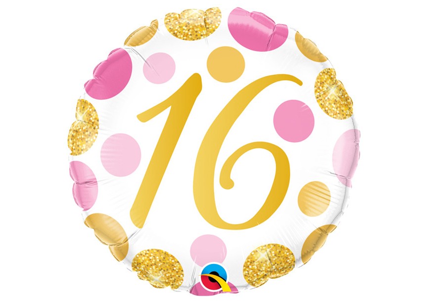 Sempertex-Folie-Betallic-Anagram-Flexmetal-Balloons-Shape-Pink Gold dots - Number 16