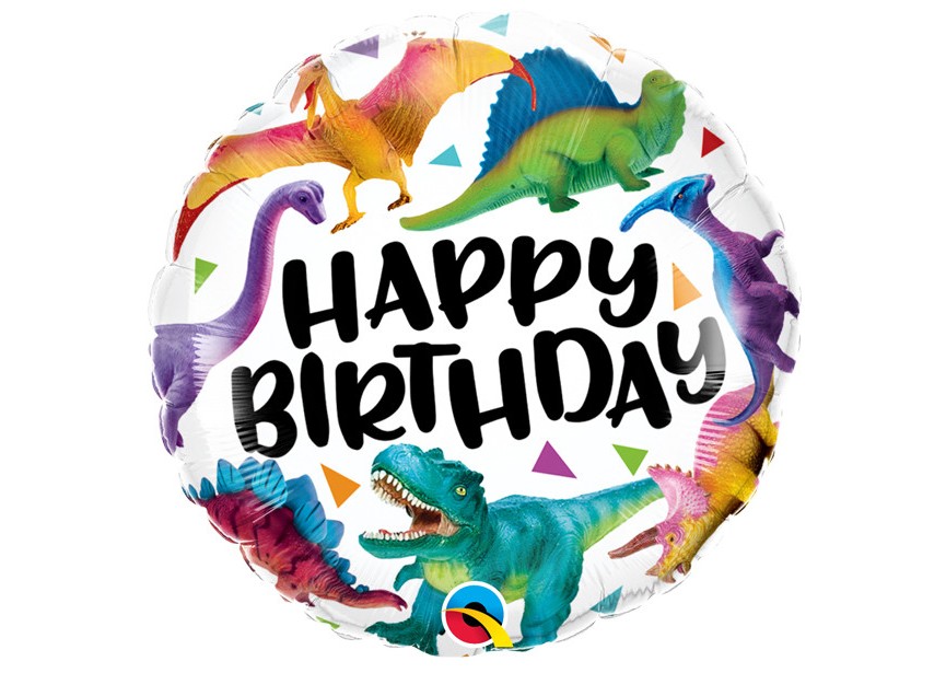 Sempertex-Folie-Betallic-Anagram-Flexmetal-Balloons-Shape-Happy Birthday colorful dinosaurs
