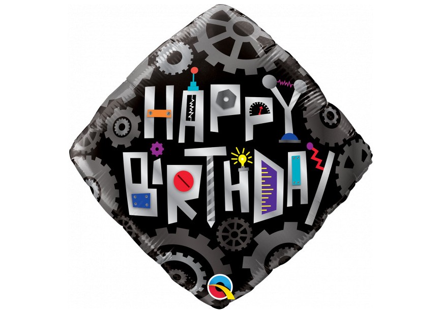 Sempertex-Folie-Betallic-Anagram-Flexmetal-Balloons-Shape-Happy Birthday Robot Cogwheels