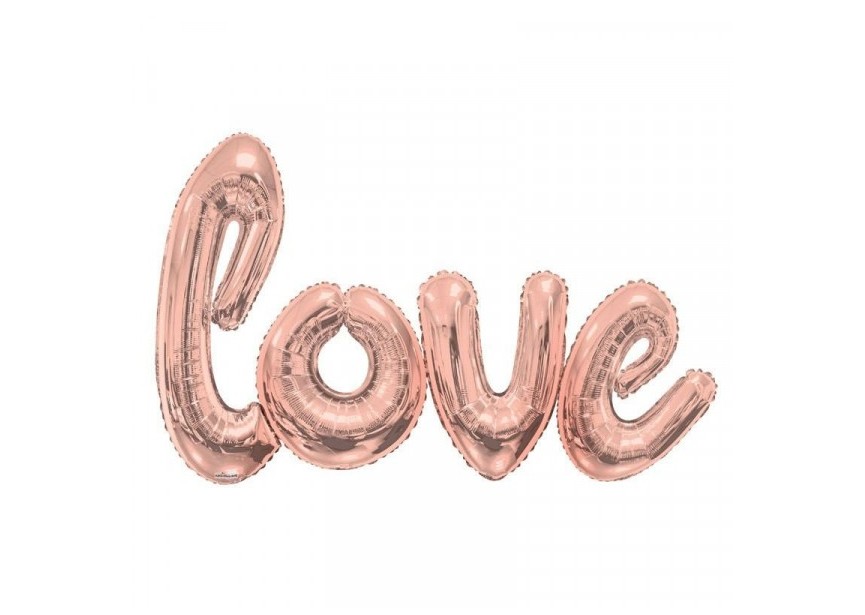 Sempertex-Folie-Betallic-Anagram-Flexmetal-Balloons-Shape-Love script Rose gold