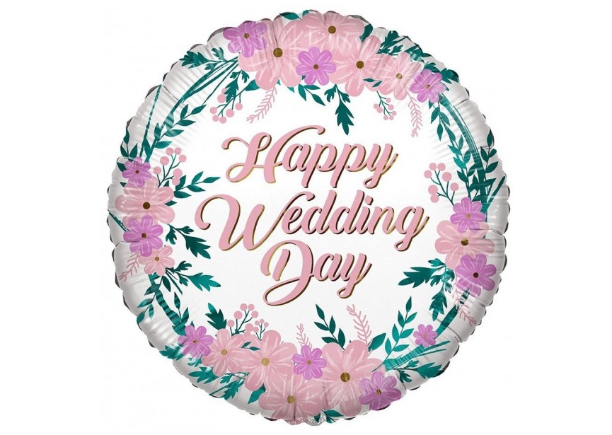 Sempertex-Folie-Betallic-Anagram-Flexmetal-Balloons-Shape- Happy wedding day pink flowers