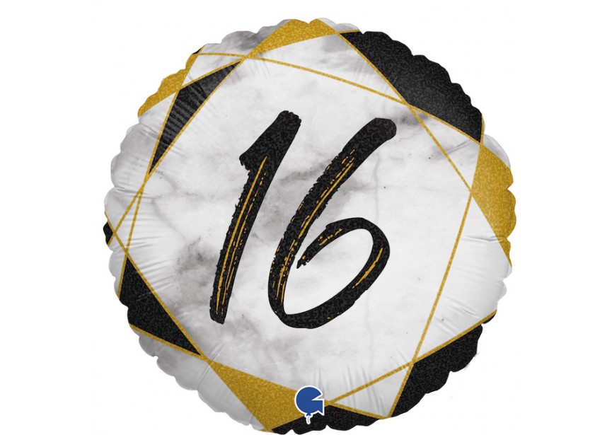 Sempertex-Folie-Betallic-Anagram-Flexmetal-Balloons-Shape-Marble-18inch- Number 16