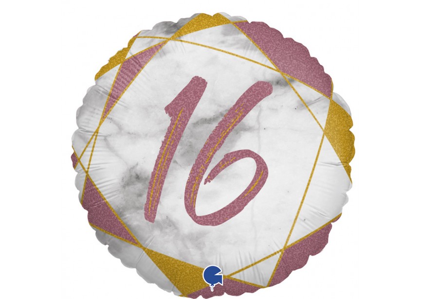 Sempertex-Folie-Betallic-Anagram-Flexmetal-Balloons-Shape-Marble-18inch- Number 16-Rose Gold