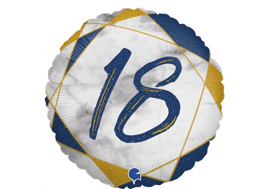 Sempertex-Folie-Betallic-Anagram-Flexmetal-Balloons-Shape-Marble-18inch- Number 18-Blue