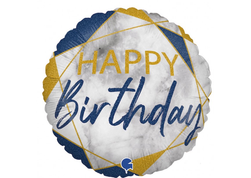 Sempertex-Folie-Betallic-Anagram-Flexmetal-Balloons-Shape-Marble-18inch- Happy Birthday-Blue