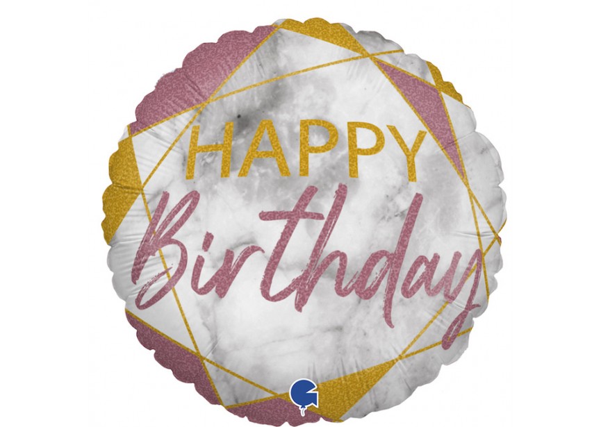 Sempertex-Folie-Betallic-Anagram-Flexmetal-Balloons-Shape-Marble-18inch- Happy Birthday-rose gold