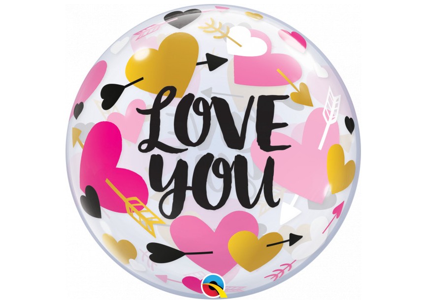 Sempertex-Folie-Betallic-Anagram-Flexmetal-Balloons-Shape-Bubbles-Hearts and Arrows Love You