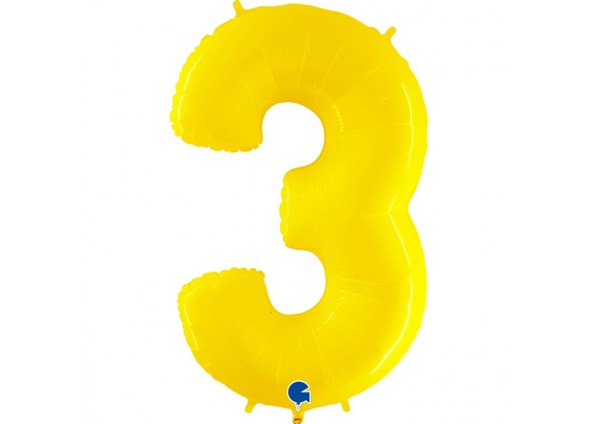 Sempertex-Folie-Betallic-Anagram-Flexmetal-Balloons-Shape-Yellow Shiny-Number 3