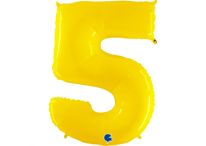 Sempertex-Folie-Betallic-Anagram-Flexmetal-Balloons-Shape-Yellow Shiny-Number 5
