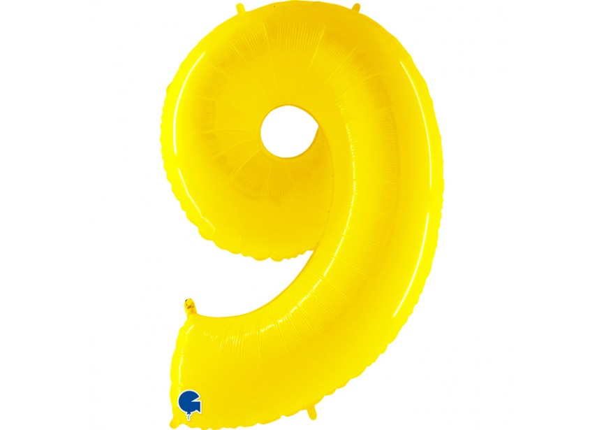Sempertex-Folie-Betallic-Anagram-Flexmetal-Balloons-Shape-Yellow Shiny-Number 9