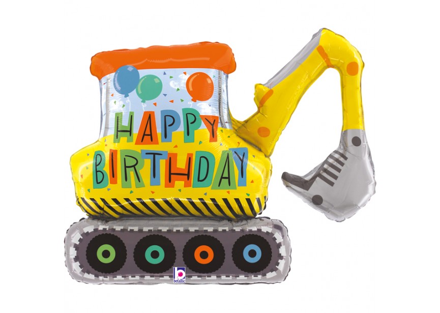 Sempertex-Folie-Betallic-Anagram-Flexmetal-Balloons-Shape-Happy Birthday-Excavator