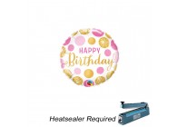Sempertex-Folie-Betallic-Anagram-Flexmetal-Balloons-Shape-Inflated-Happy birthday Pink Gold Dots