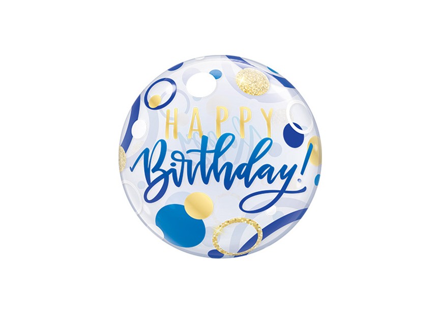Sempertex-Folie-Betallic-Anagram-Flexmetal-Balloons-Shape-Bubbles-Blue&Gold Dots Birthday