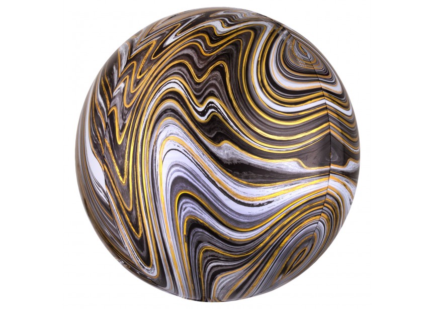 Sempertex-Folie-Betallic-Anagram-Flexmetal-Balloons-Shape-3D-Orbz-Marblez-Gold Black