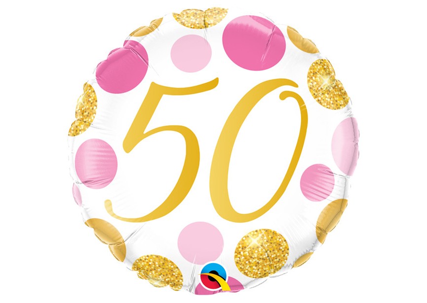 Sempertex-Folie-Betallic-Anagram-Flexmetal-Balloons-Shape-Pink Gold dots - Number 50
