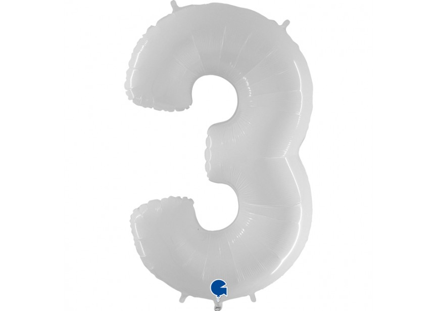 Sempertex-Folie-Betallic-Anagram-Flexmetal-Balloons-Shape-Number 3- White