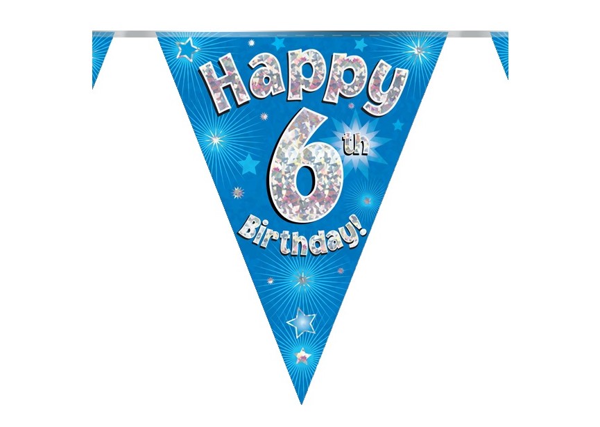 Party Vlaggen - Happy 6th Birthday - Blauw - 6 Stuks